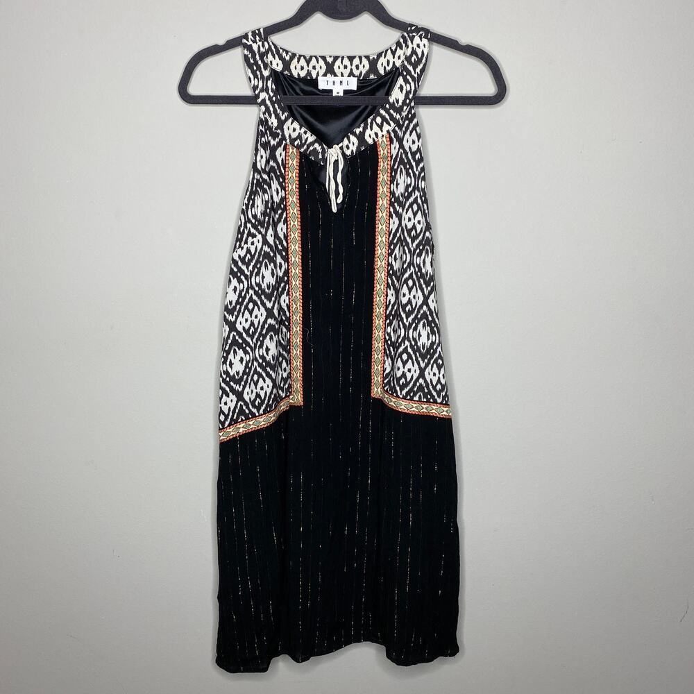 THML Mixed Media Trapeze‎ V-Neck Sleeveless Dress